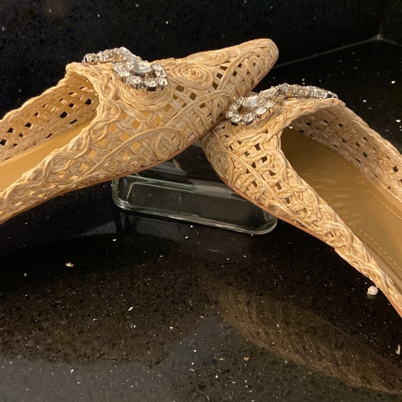 *BiBi Lou Pointy Toe Woven Rope Rosettes Mule Slip On + Rhinestone Bows - Picture 11 of 15